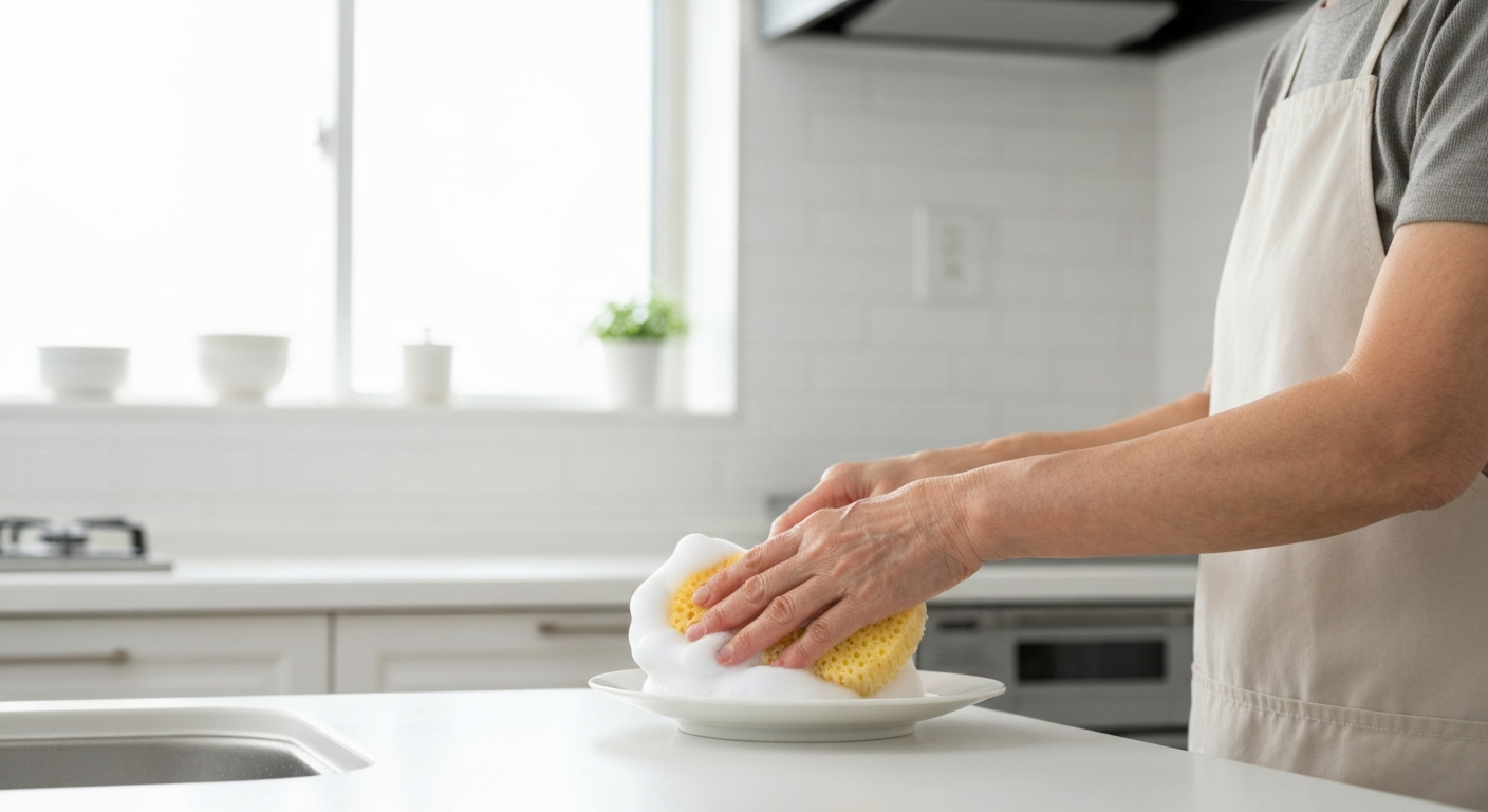 お皿を洗うシーン