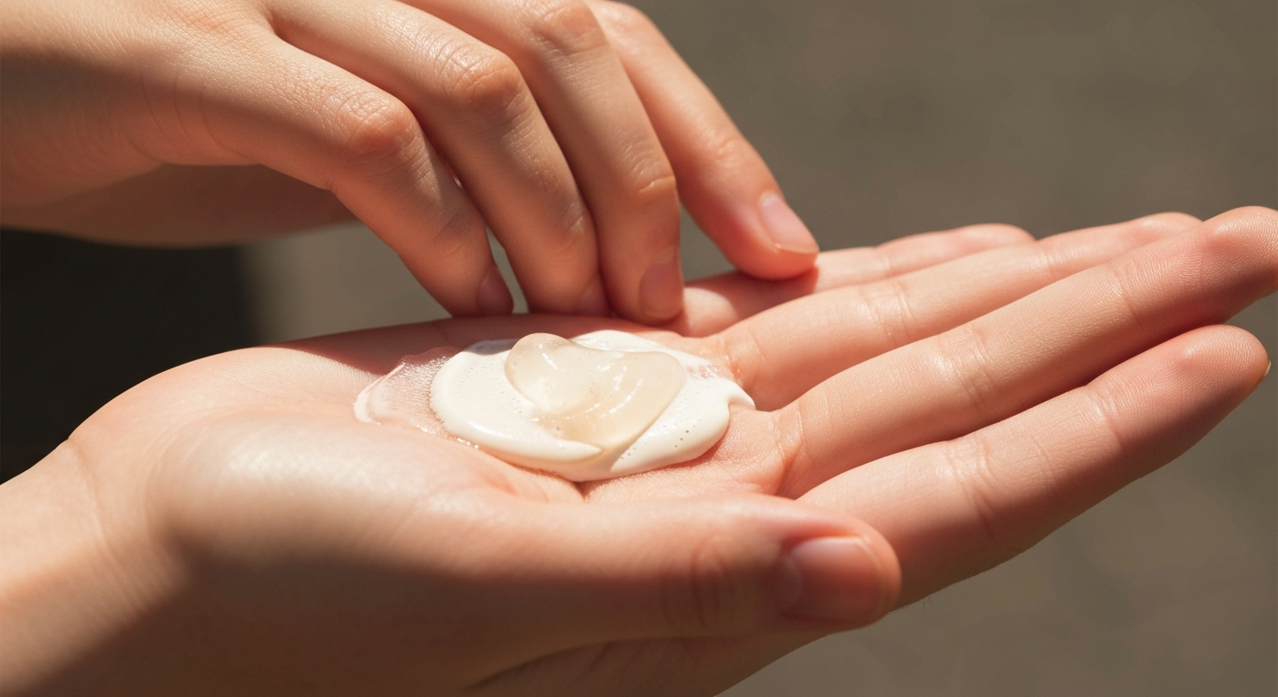 日焼け止めジェルを手に取るシーン