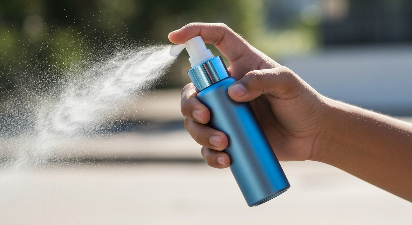 日焼け止めミストを使うシーン