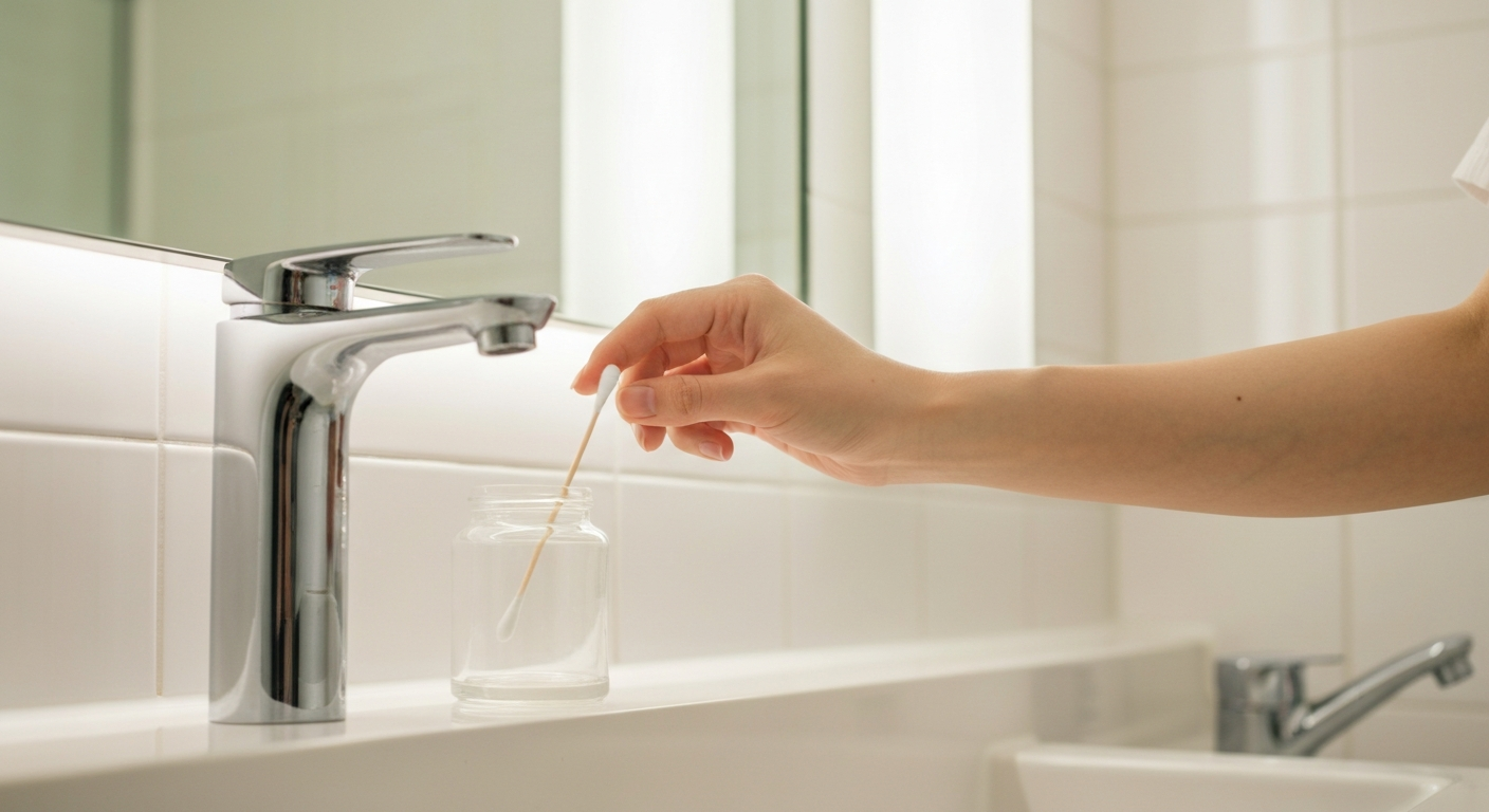 綿棒を取る手元