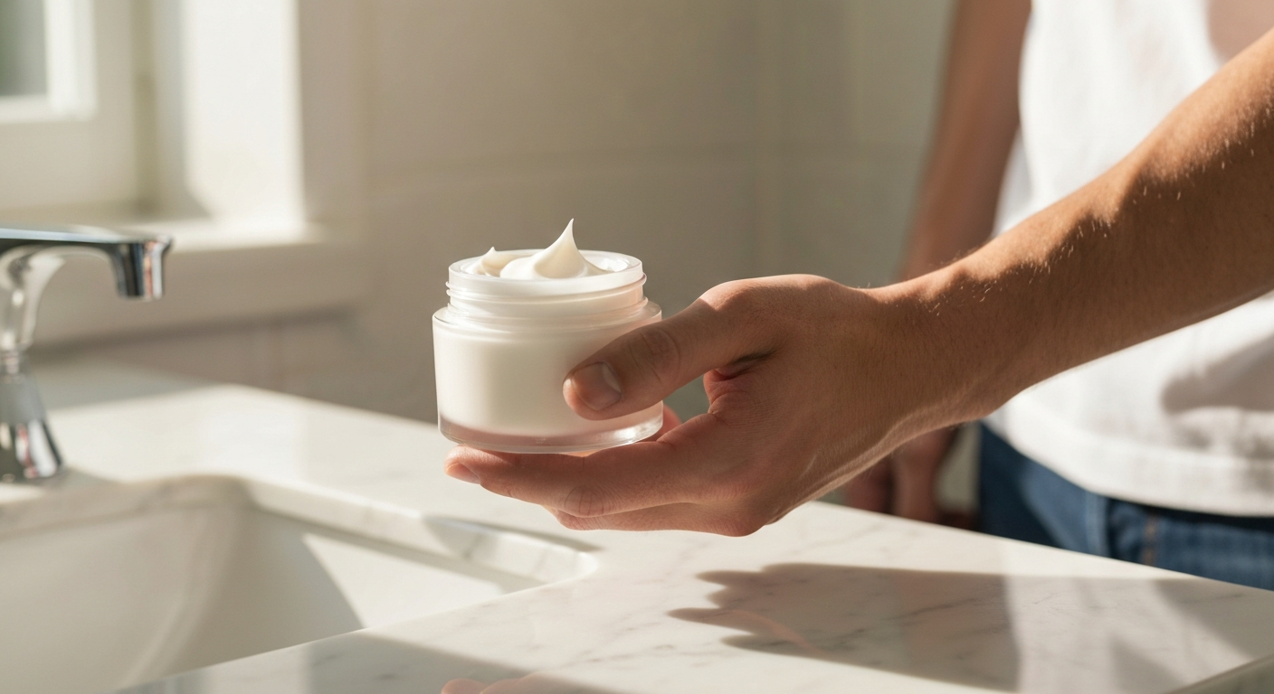 クリームを手に取るシーン