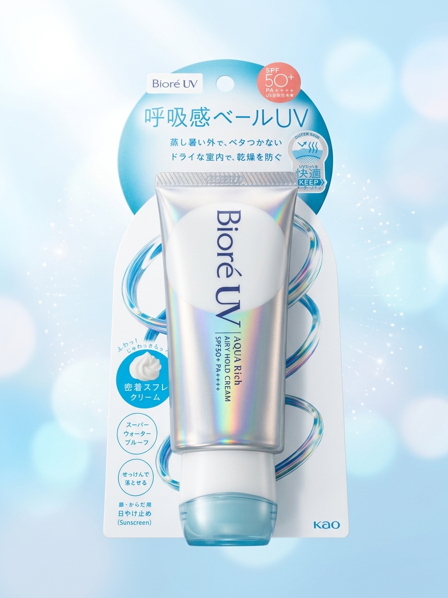 ビオレUV アクアリッチ エアリーホールドクリーム（呼吸感ベール）商品パッケージ写真