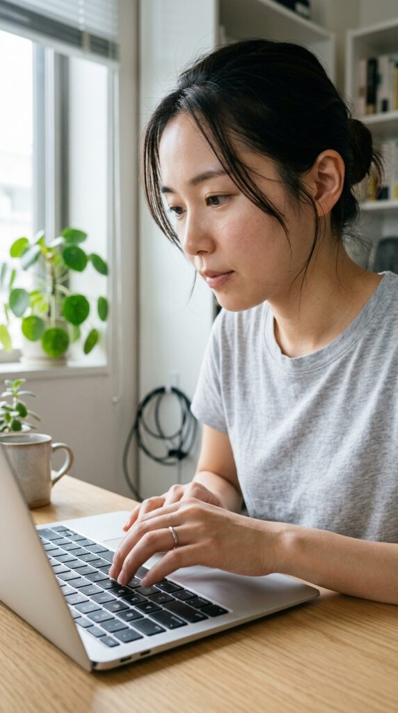 オフィス勤務でエアコンの効いた室内で作業する女性