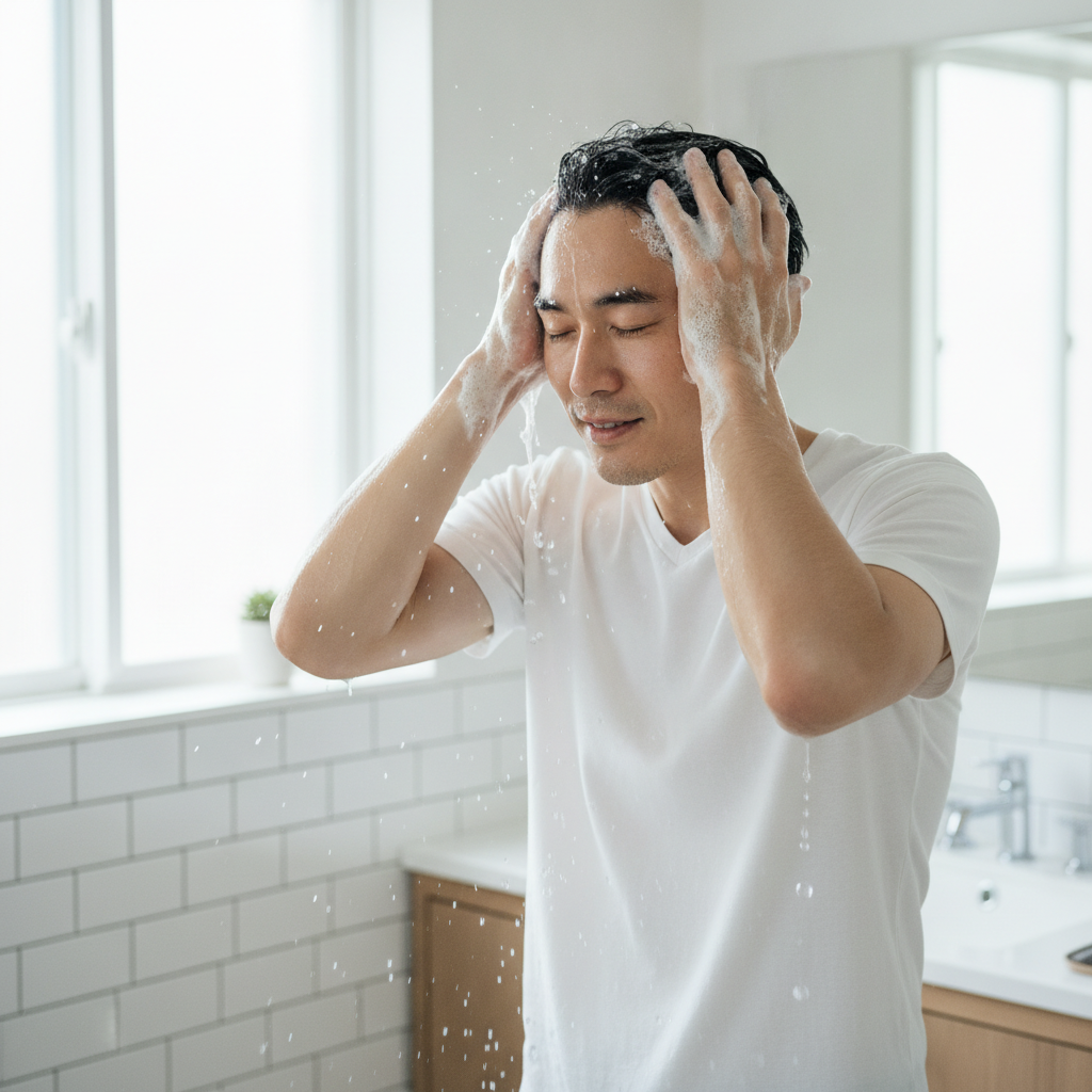 洗髪・頭皮ケアをする男性