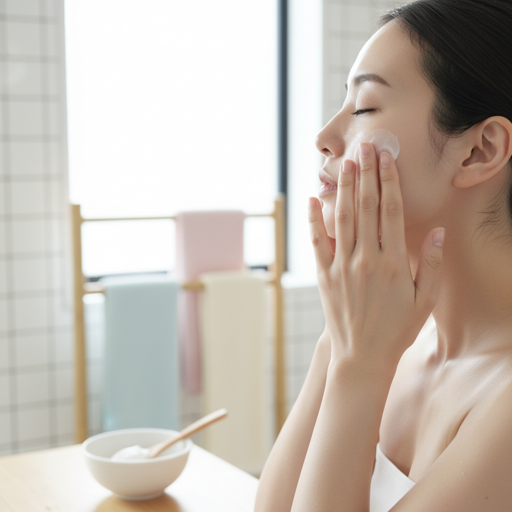 スキンケアを順番になじませる手元