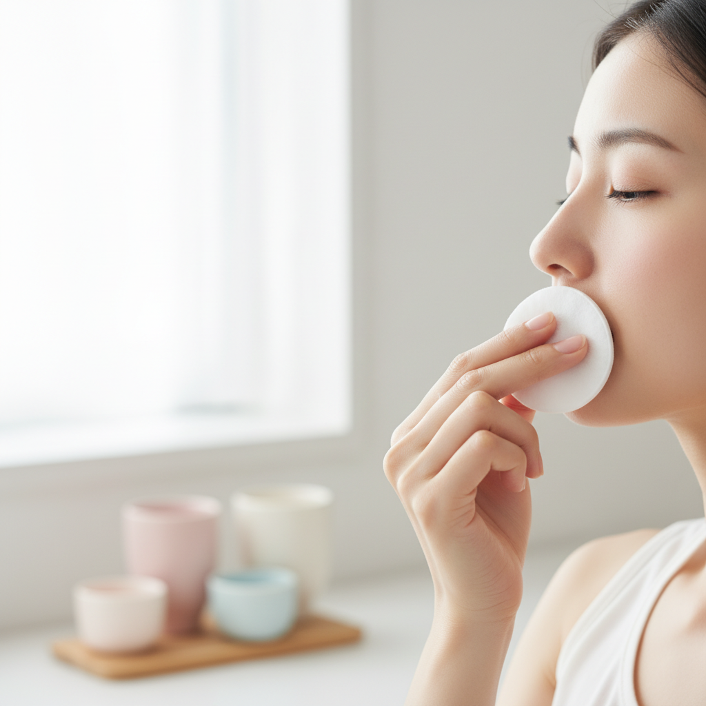 冷やした化粧水を肌にやさしくなじませるスキンケア