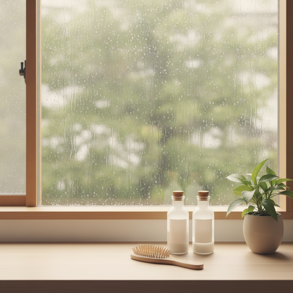梅雨の湿気と髪のうねり・広がりのケアのイメージ