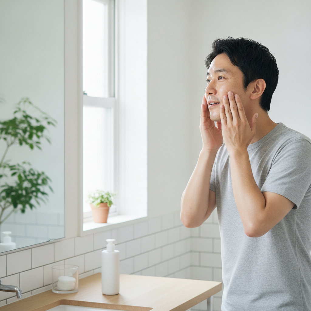 洗顔・スキンケアをする男性